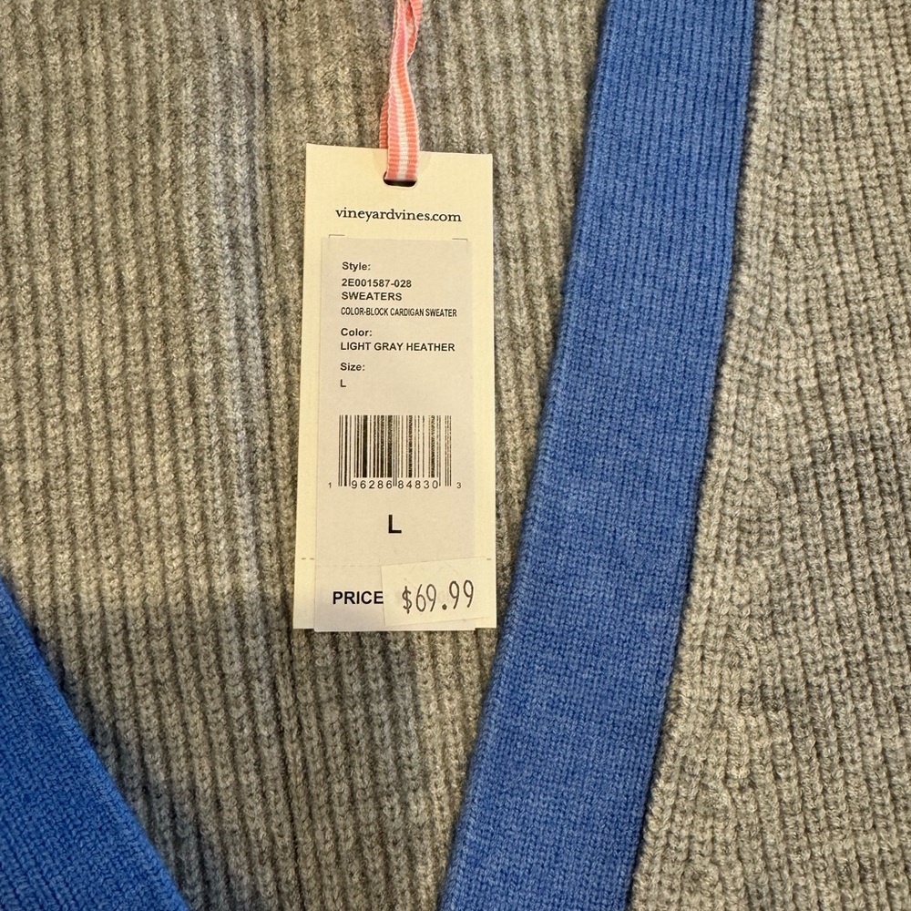Vineyard Vines Women’s Gray and Blue Ribbed V-Neck Cardigan Sweater - Picture 2 of 2
